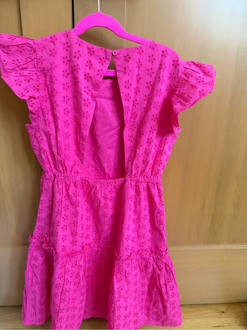 Crewcuts Hot Pink Eyelet Dress with Floral Cutouts size 12 - Picture 3 of 3